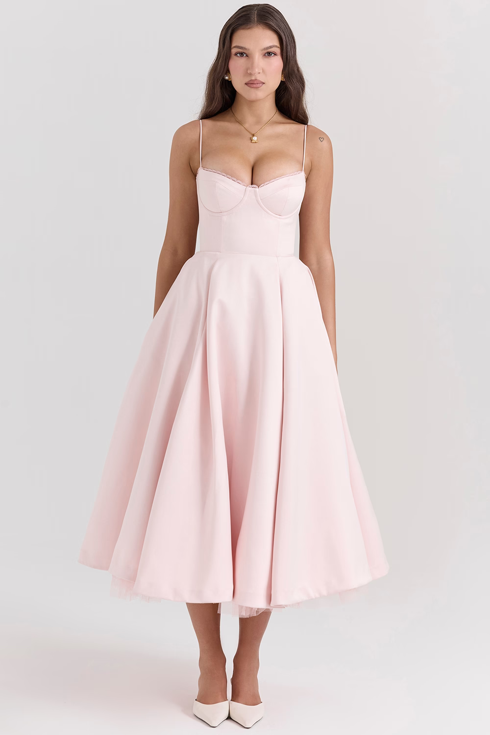 Amarielle | Elegant Midi Dress with A-Line Skirt & Corset Bodice