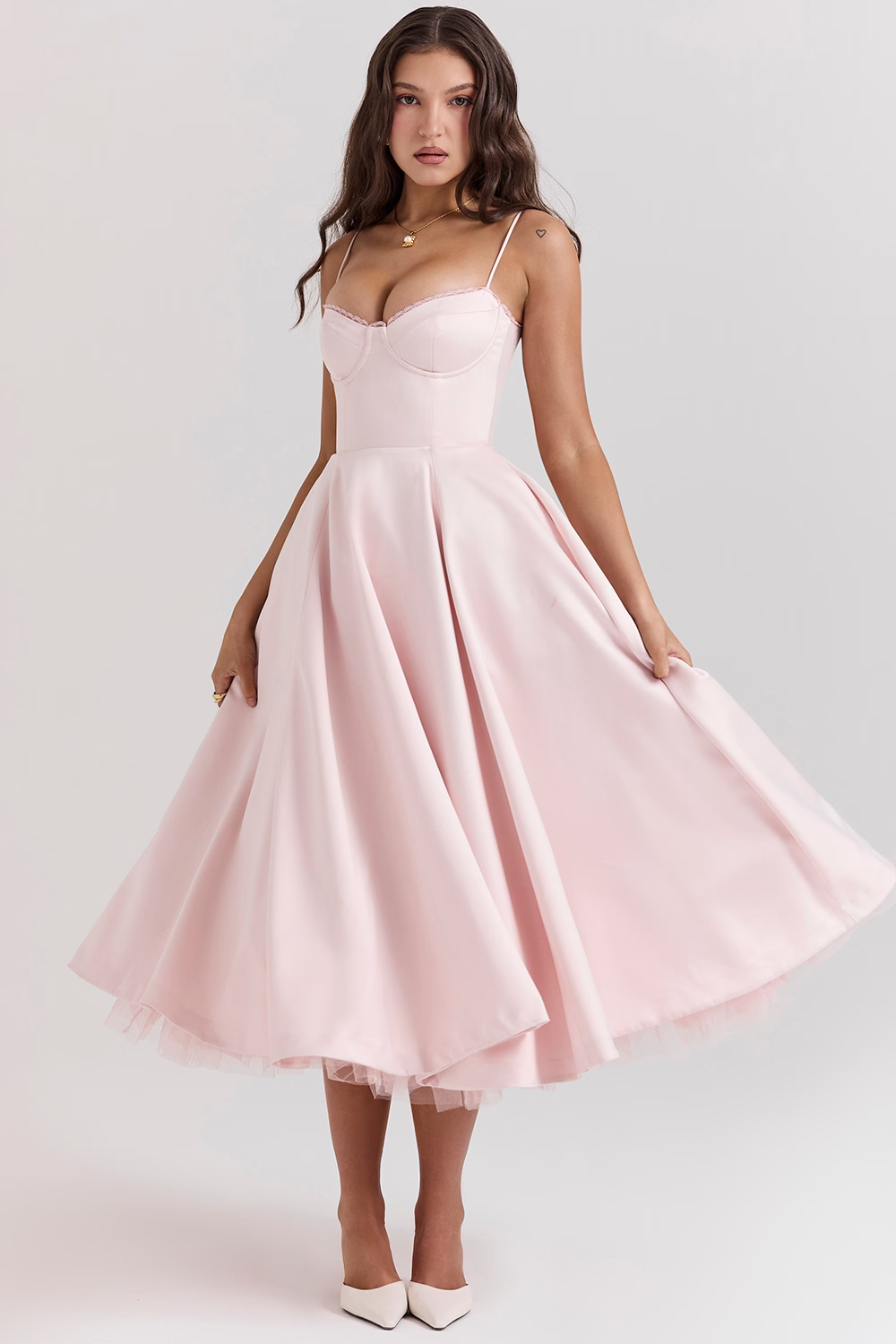 Amarielle | Elegant Midi Dress with A-Line Skirt & Corset Bodice