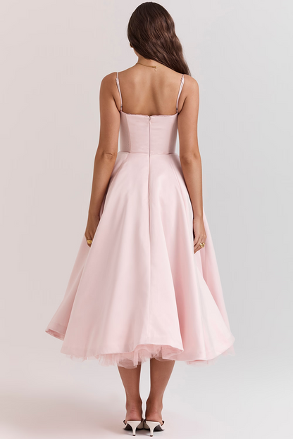 Amarielle | Elegant Midi Dress with A-Line Skirt & Corset Bodice