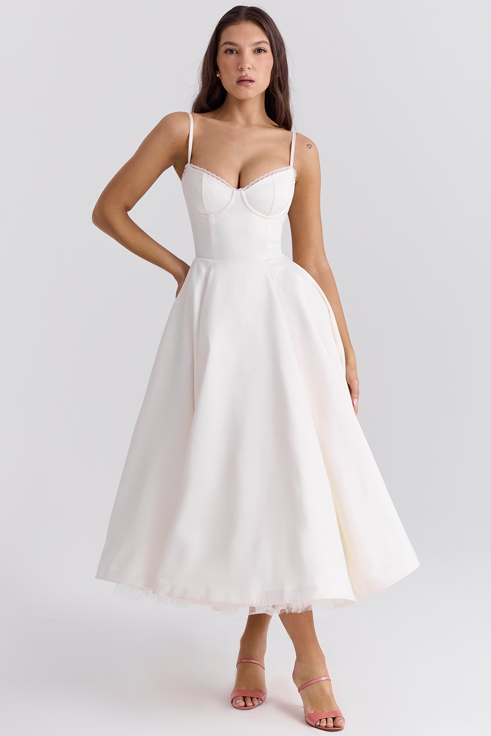 Amarielle | Elegant Midi Dress with A-Line Skirt & Corset Bodice