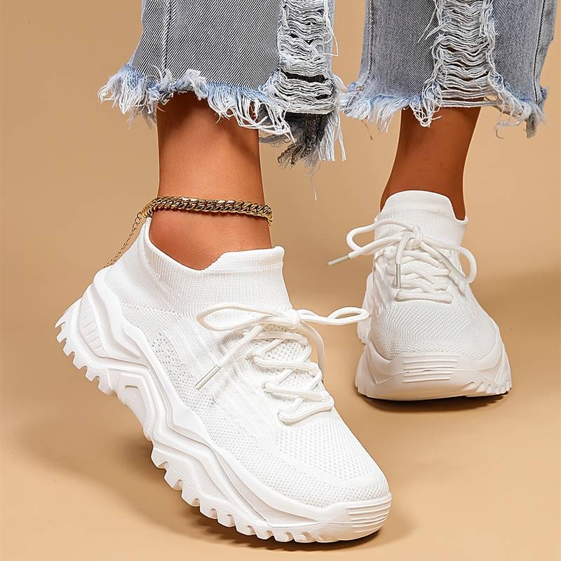 Aureon | Chunky Sneakers with Knitted Mesh Upper & Thick Sole