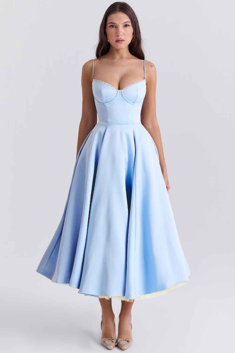 Amarielle | Elegant Midi Dress with A-Line Skirt & Corset Bodice