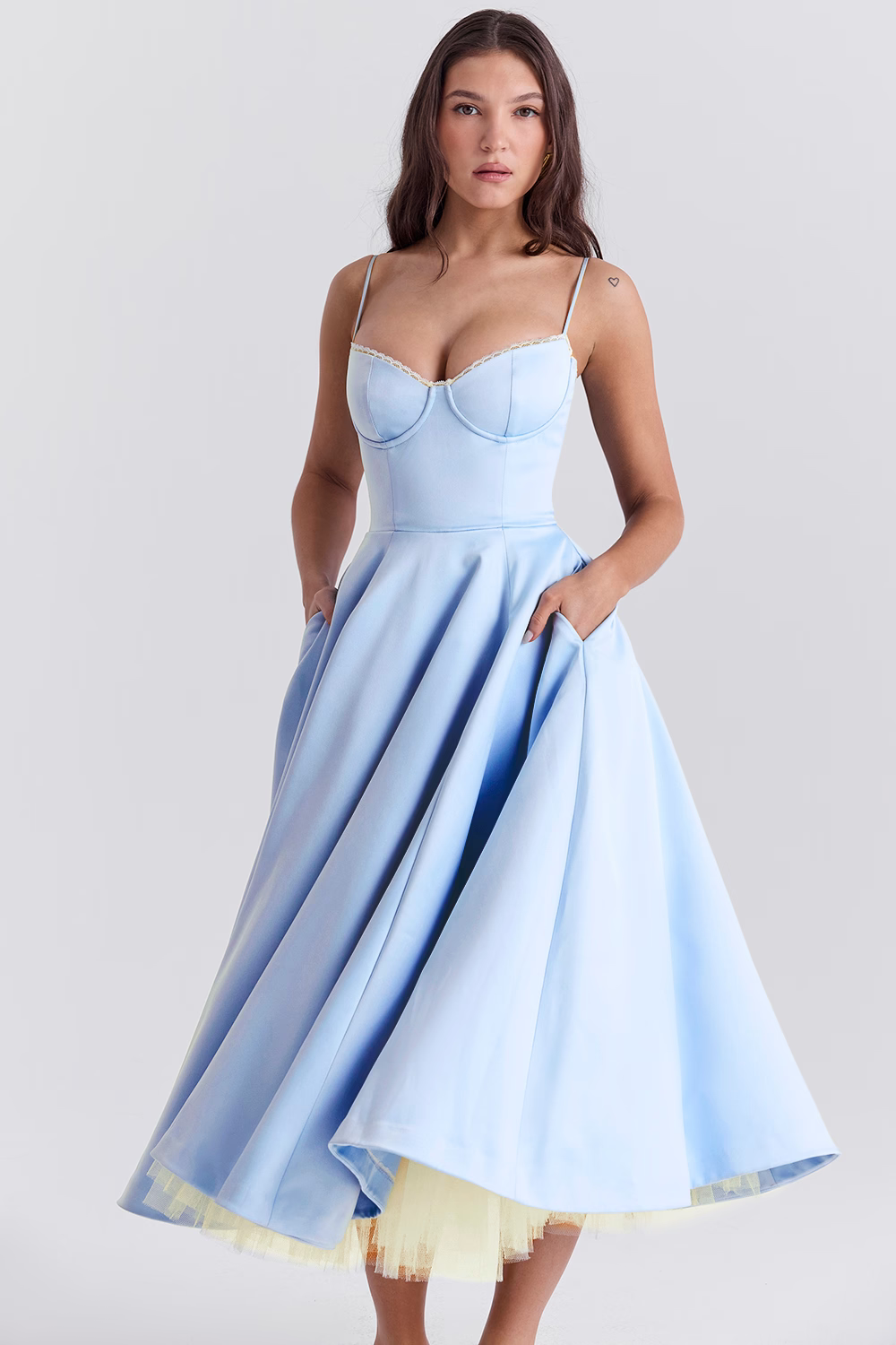 Amarielle | Elegant Midi Dress with A-Line Skirt & Corset Bodice
