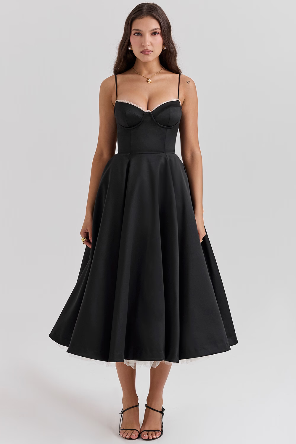 Amarielle | Elegant Midi Dress with A-Line Skirt & Corset Bodice