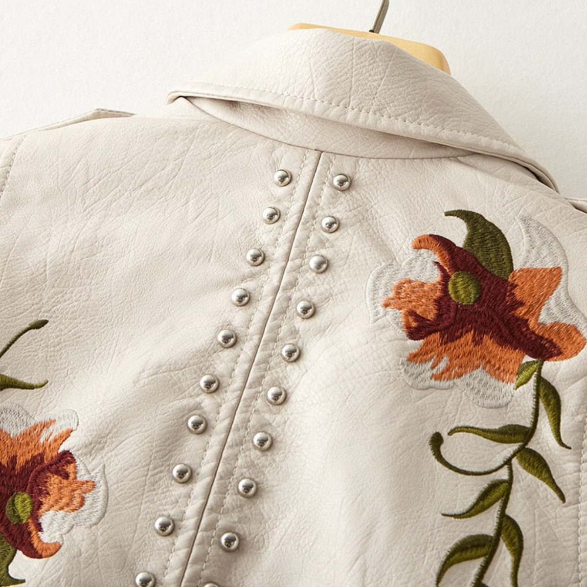 Aveline | Leather Floral Denim Jacket Women