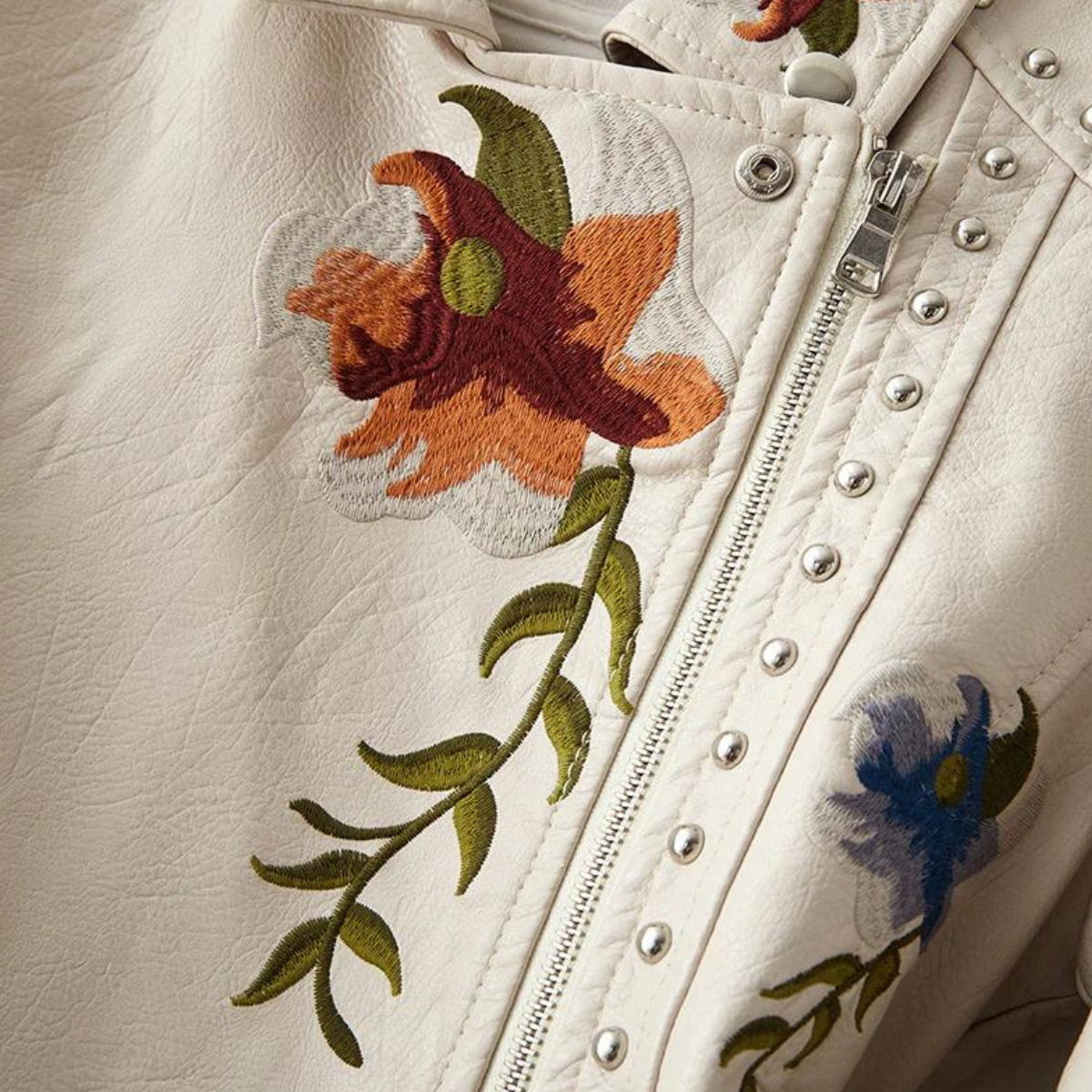 Aveline | Leather Floral Denim Jacket Women