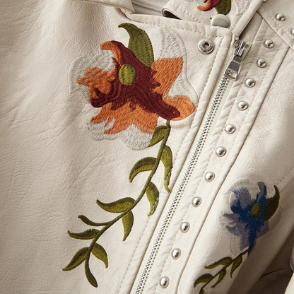 Aveline | Leather Floral Denim Jacket Women