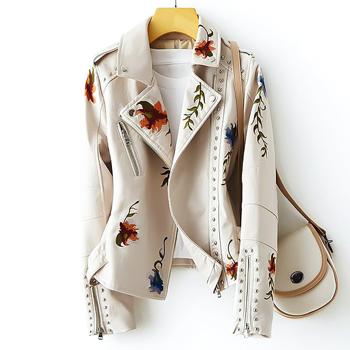 Aveline | Leather Floral Denim Jacket Women