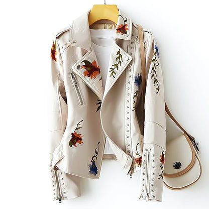 Aveline | Leather Floral Denim Jacket Women