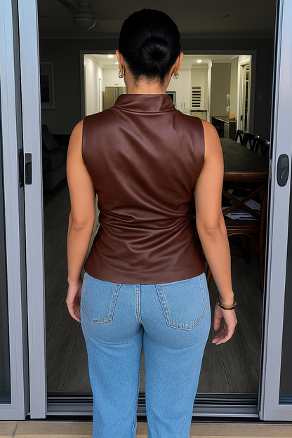 Ravena | Sleeveless Faux Leather Top