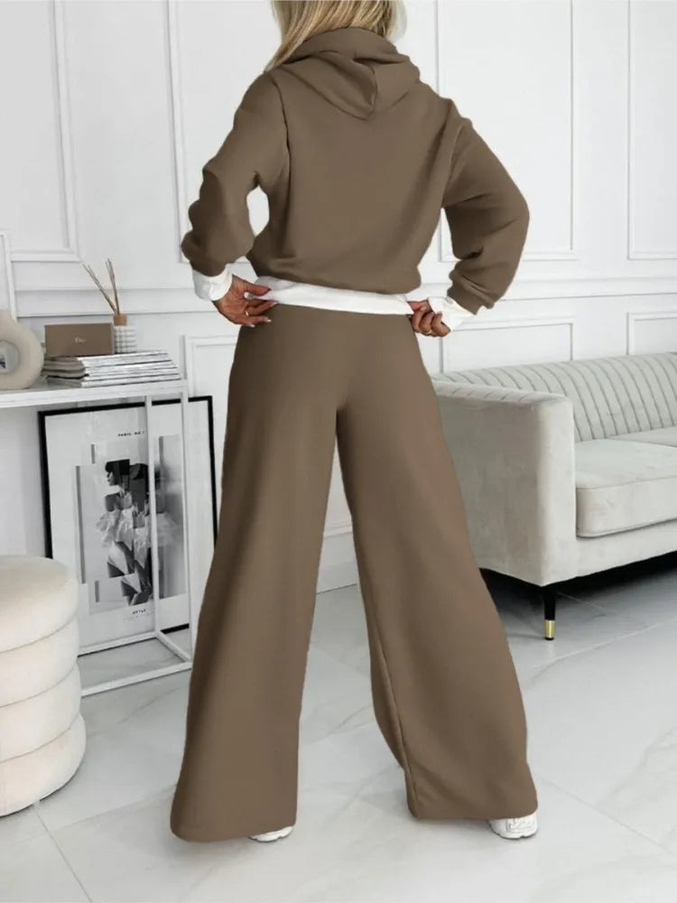 Liora | Loungewear Set with Cropped Hoodie & Wide-Leg Pants