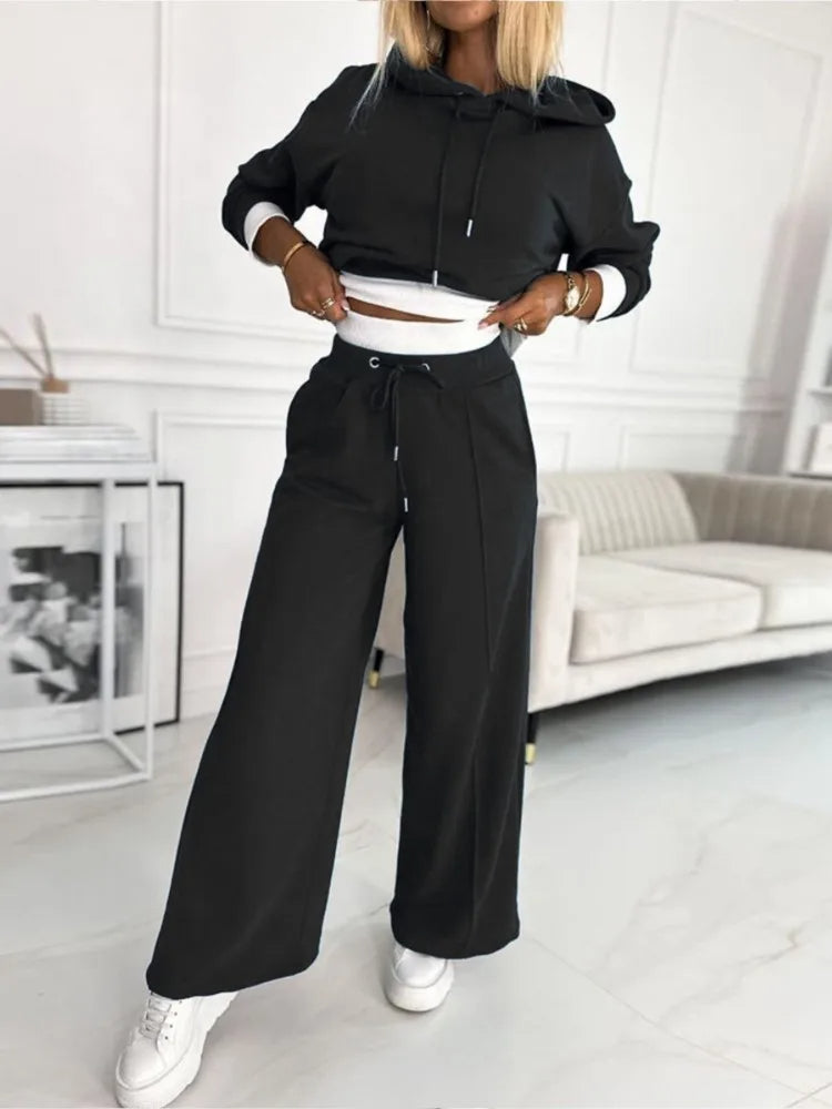 Liora | Loungewear Set with Cropped Hoodie & Wide-Leg Pants