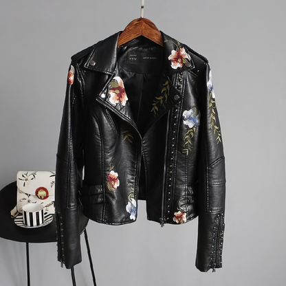 Aveline | Leather Floral Denim Jacket Women