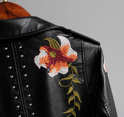Aveline | Leather Floral Denim Jacket Women