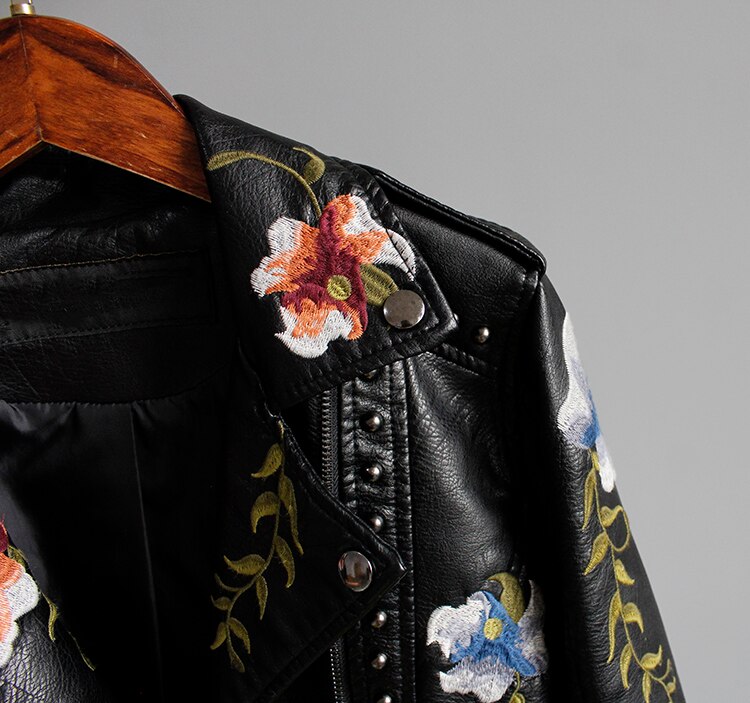 Aveline | Leather Floral Denim Jacket Women