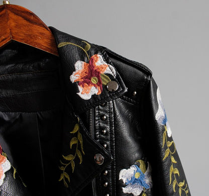 Aveline | Leather Floral Denim Jacket Women