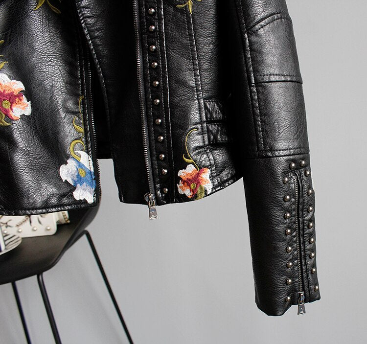 Aveline | Leather Floral Denim Jacket Women