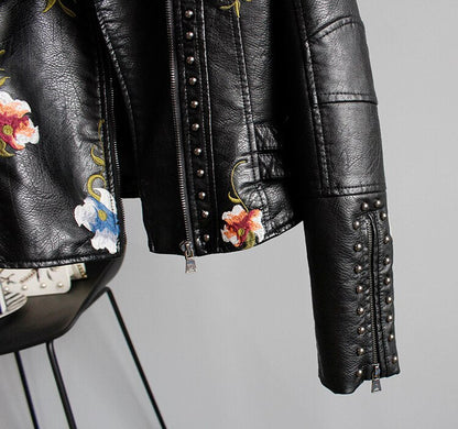 Aveline | Leather Floral Denim Jacket Women