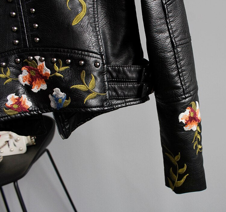 Aveline | Leather Floral Denim Jacket Women