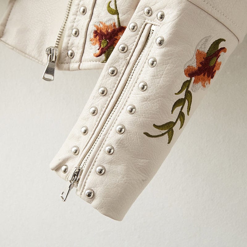 Aveline | Leather Floral Denim Jacket Women