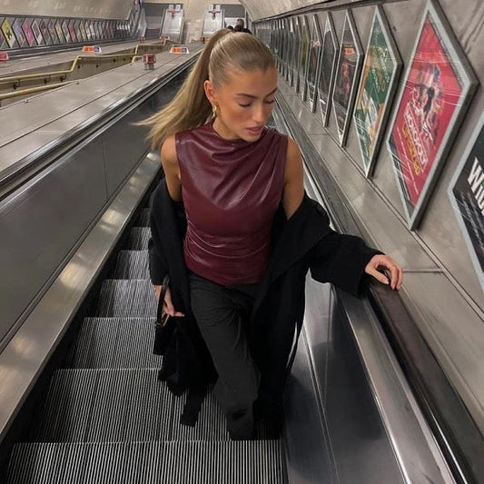 Ravena | Sleeveless Faux Leather Top