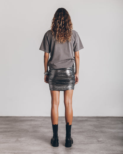Lunessa | Shiny Metallic Mini Skirt with Ruched Texture