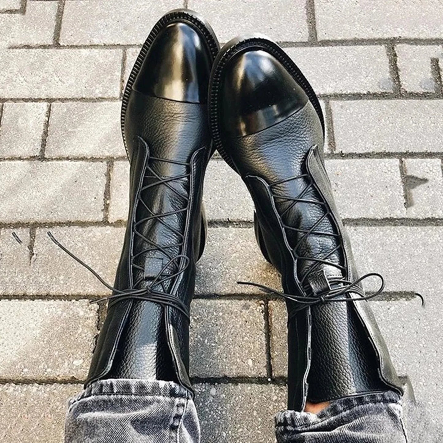 Élodie | Black Leather Lace-Up Boots