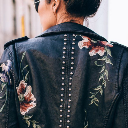 Aveline | Leather Floral Denim Jacket Women