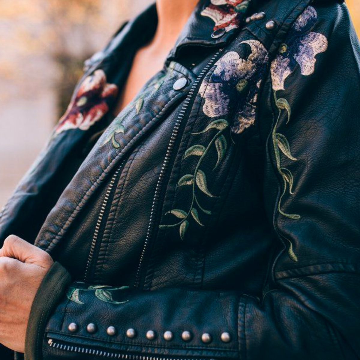Aveline | Leather Floral Denim Jacket Women