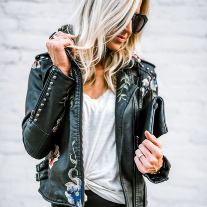 Aveline | Leather Floral Denim Jacket Women