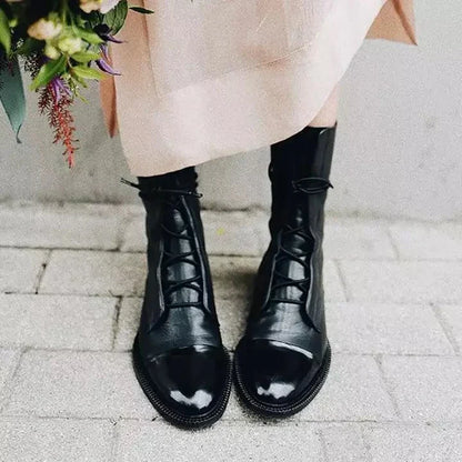Élodie | Black Leather Lace-Up Boots
