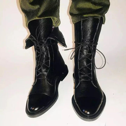 Élodie | Black Leather Lace-Up Boots