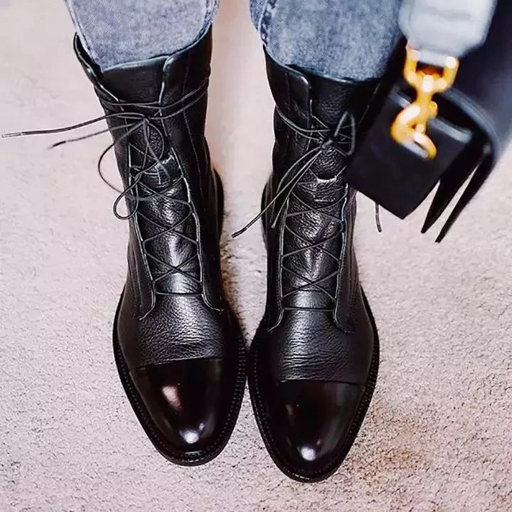 Élodie | Black Leather Lace-Up Boots