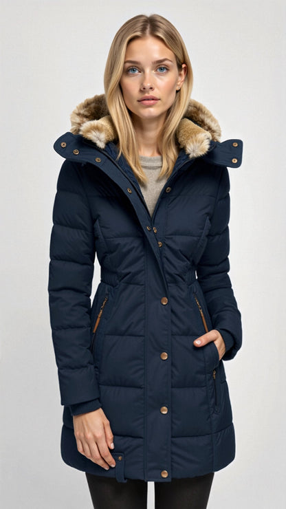 Amaranta | Long Quilted Winter Coat with Hood and Faux Fur