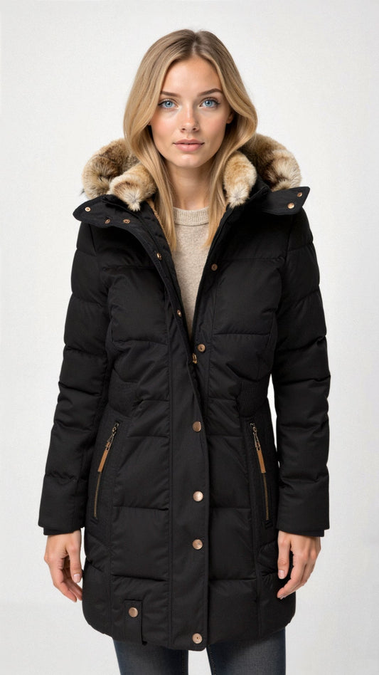 Amaranta | Long Quilted Winter Coat with Hood and Faux Fur