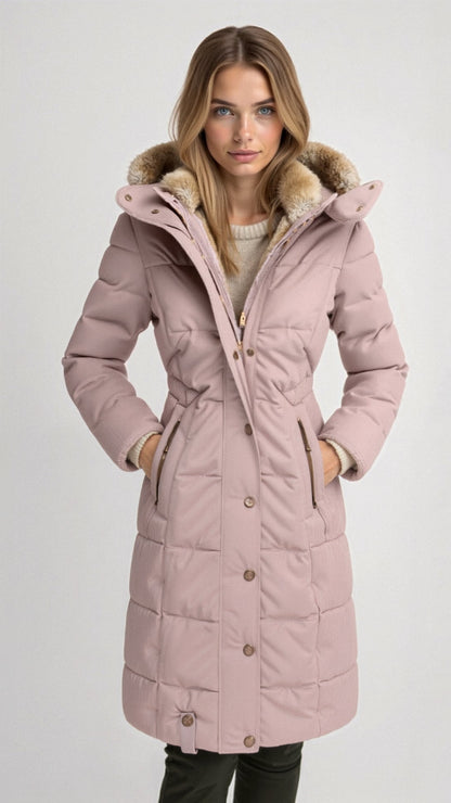 Amaranta | Long Quilted Winter Coat with Hood and Faux Fur