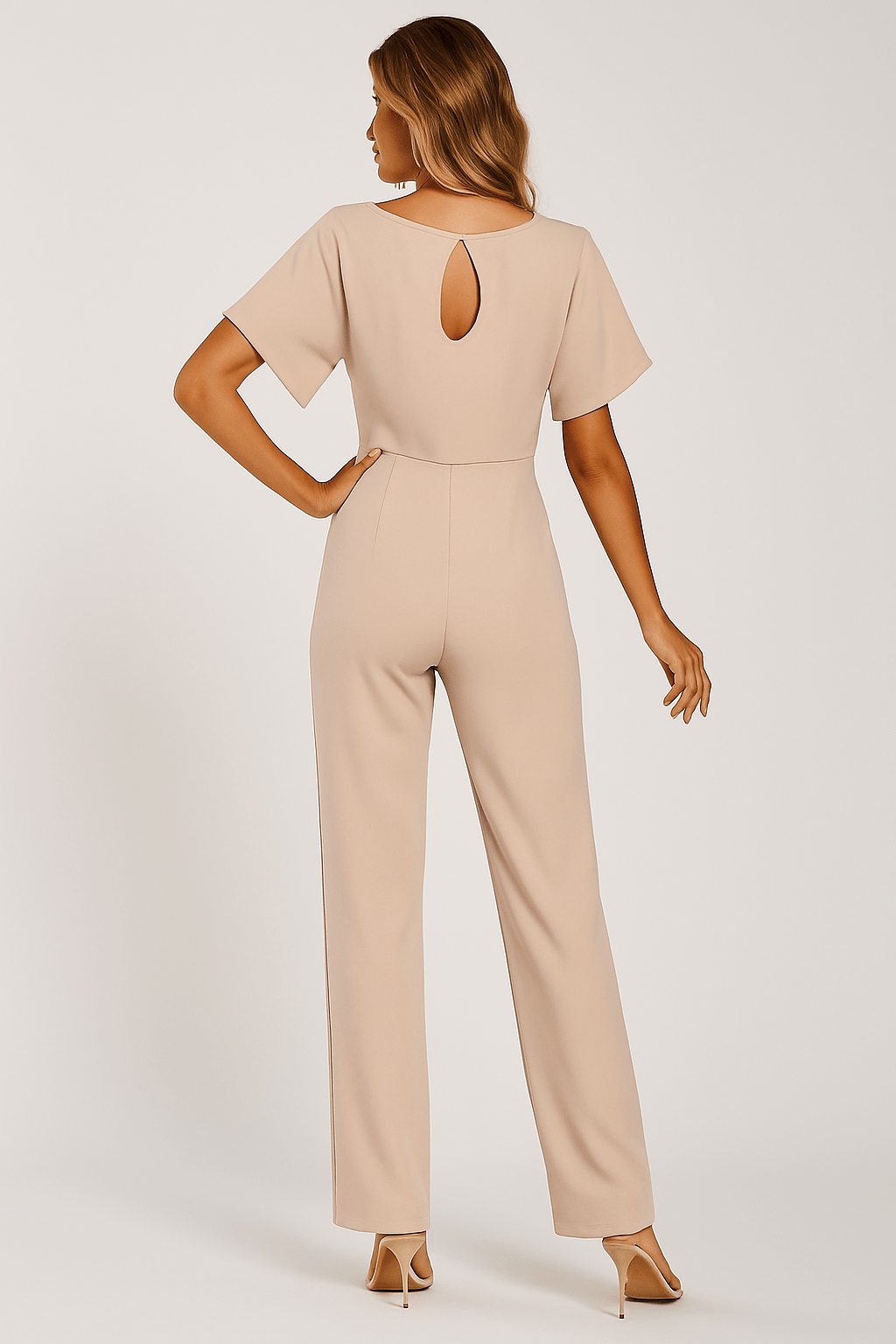 Éliane | Elegant Jumpsuit with Tie Belt and Short Sleeves
