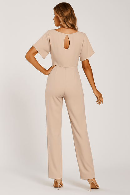 Éliane | Elegant Jumpsuit with Tie Belt and Short Sleeves