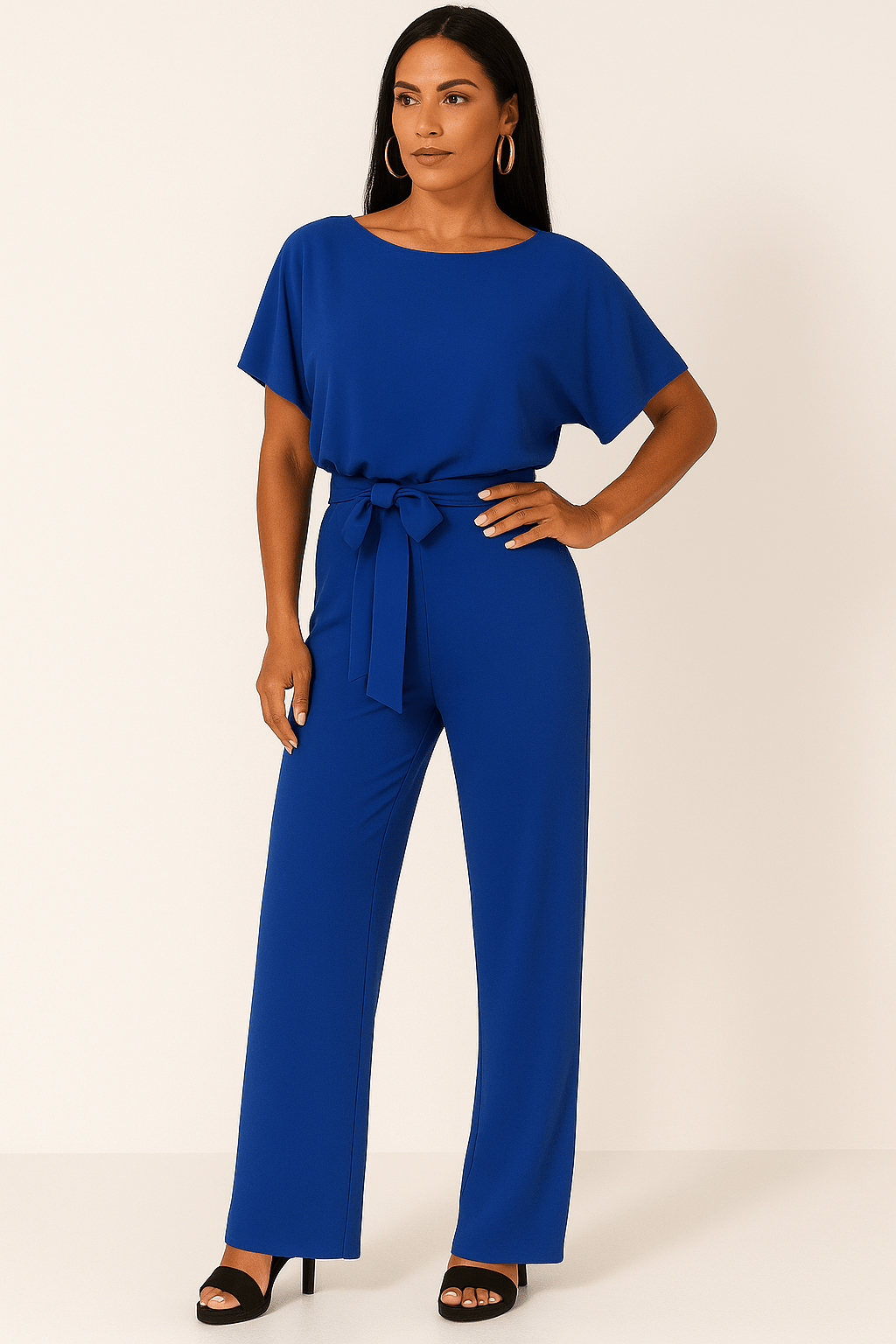 Éliane | Elegant Jumpsuit with Tie Belt and Short Sleeves
