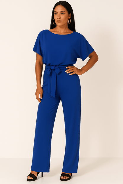 Éliane | Elegant Jumpsuit with Tie Belt and Short Sleeves