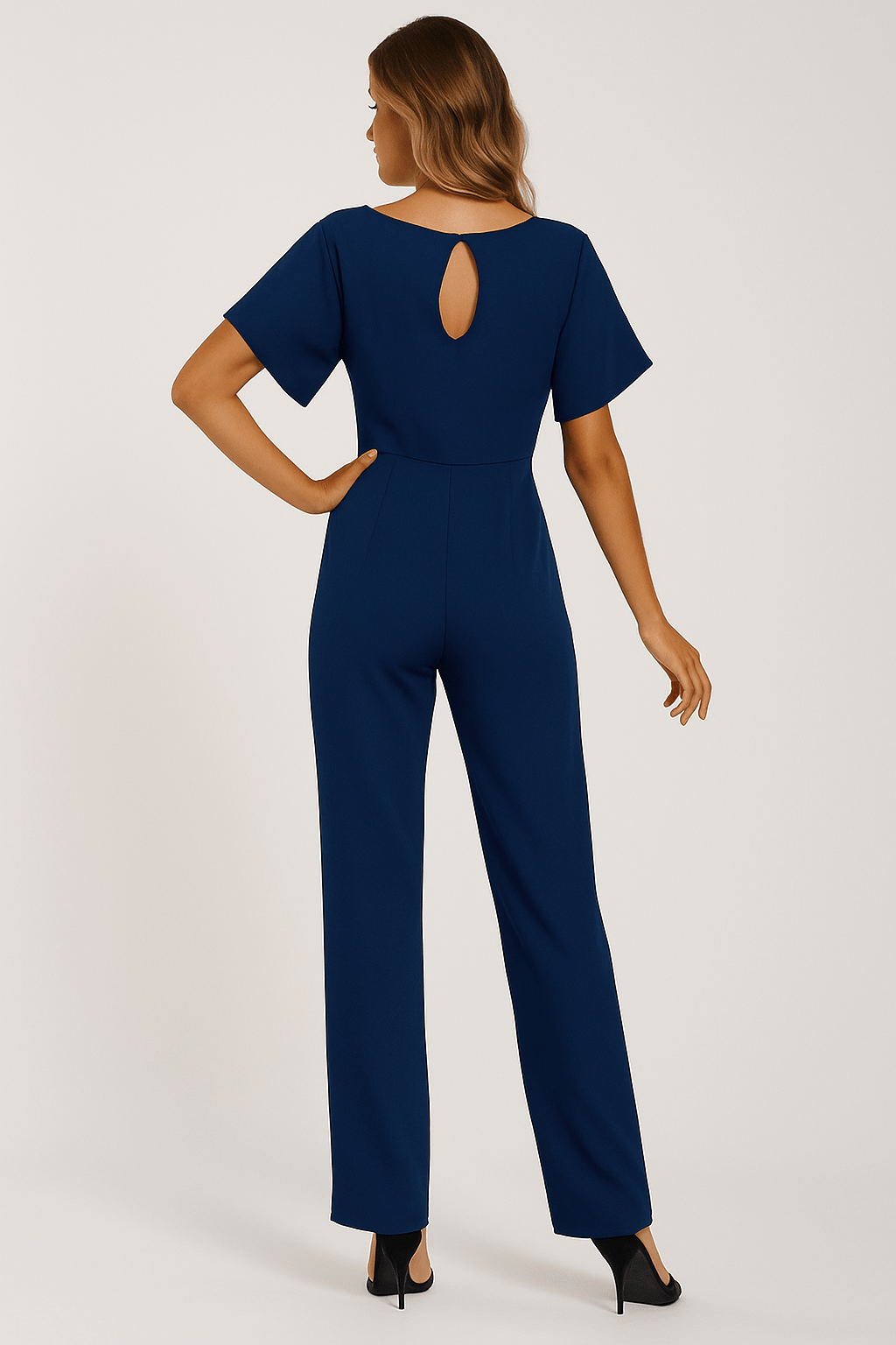 Éliane | Elegant Jumpsuit with Tie Belt and Short Sleeves