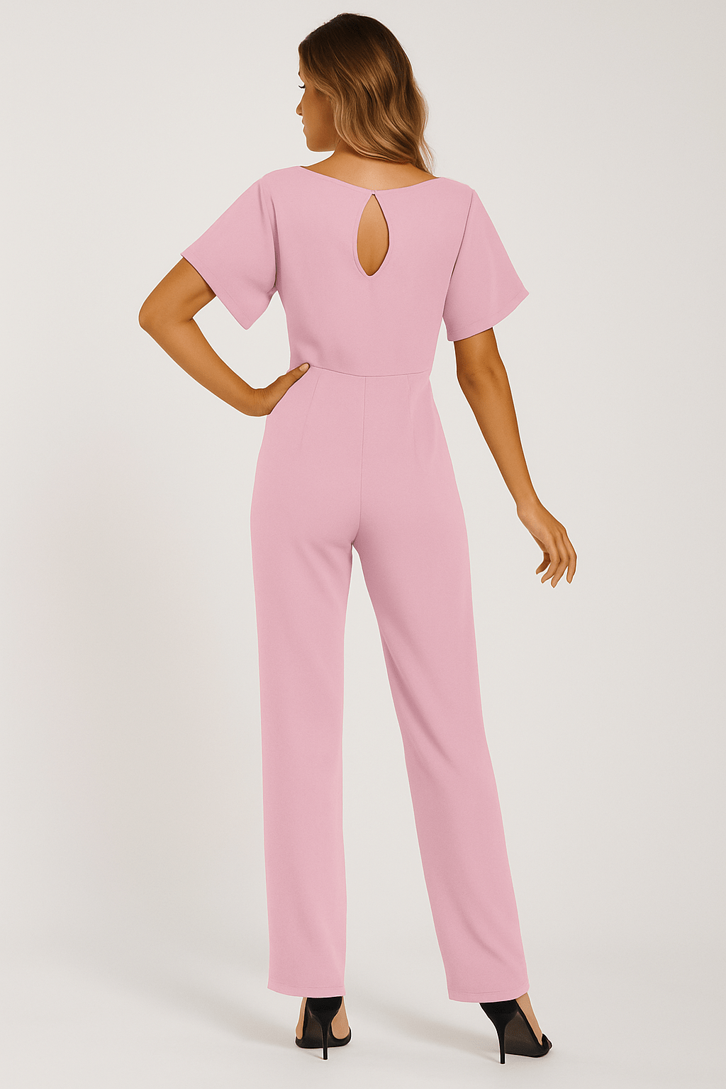 Éliane | Elegant Jumpsuit with Tie Belt and Short Sleeves