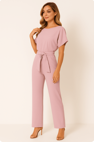 Éliane | Elegant Jumpsuit with Tie Belt and Short Sleeves