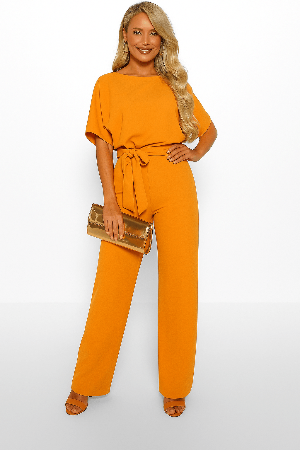 Éliane | Elegant Jumpsuit with Tie Belt and Short Sleeves