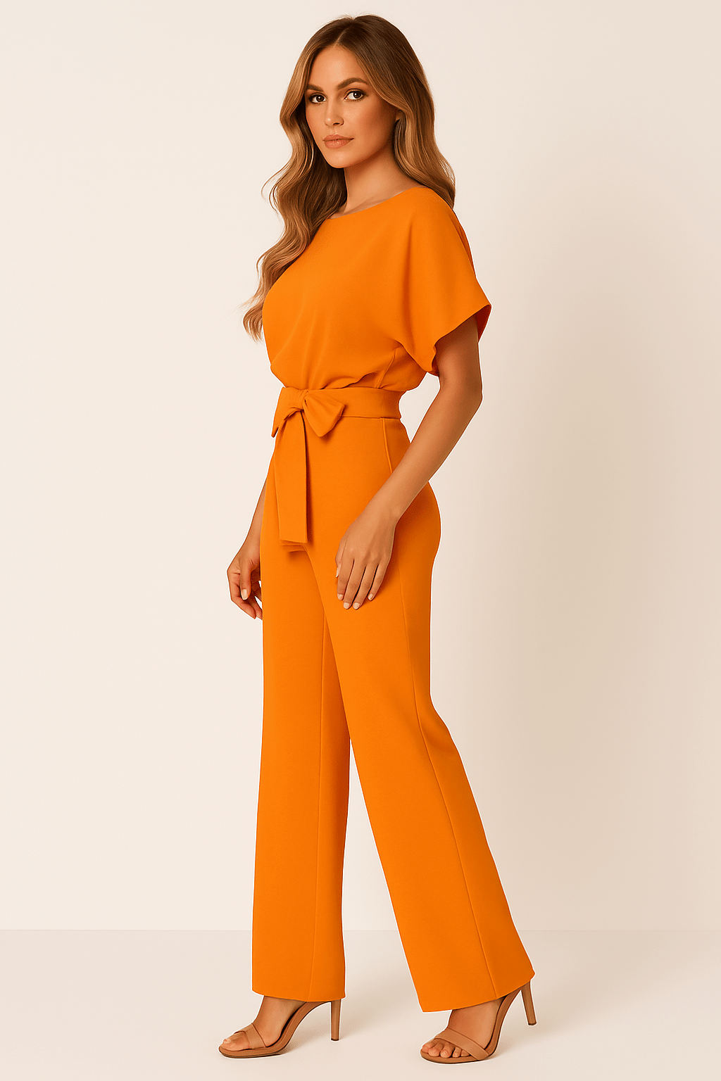 Éliane | Elegant Jumpsuit with Tie Belt and Short Sleeves