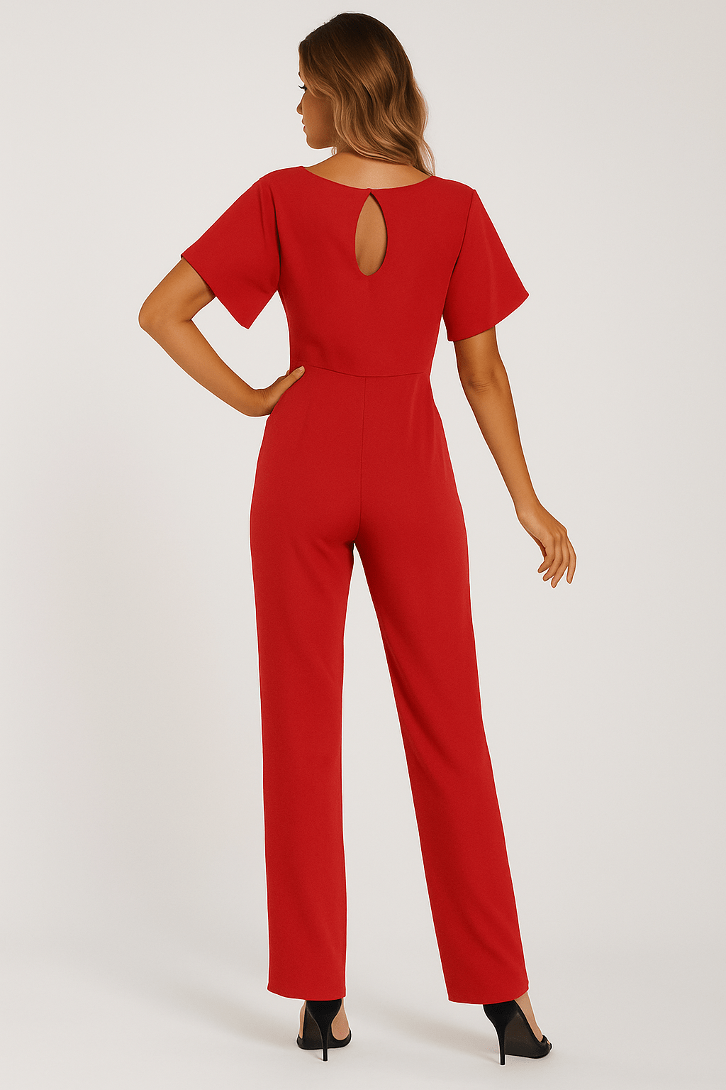 Éliane | Elegant Jumpsuit with Tie Belt and Short Sleeves