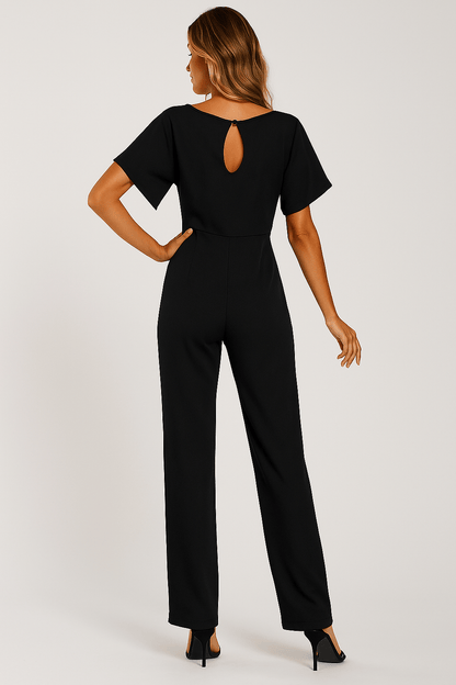 Éliane | Elegant Jumpsuit with Tie Belt and Short Sleeves