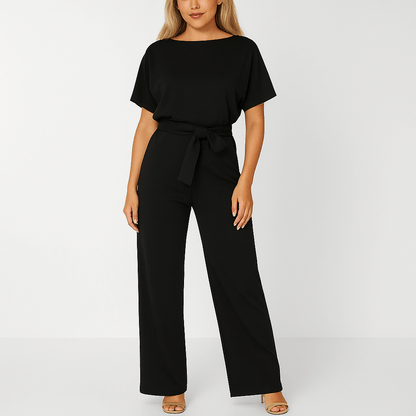 Éliane | Elegant Jumpsuit with Tie Belt and Short Sleeves