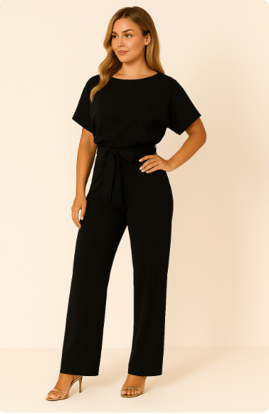 Éliane | Elegant Jumpsuit with Tie Belt and Short Sleeves
