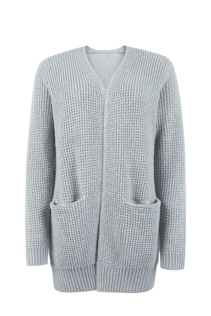 Mireille | Long Chunky Knit Open Cardigan With Pockets